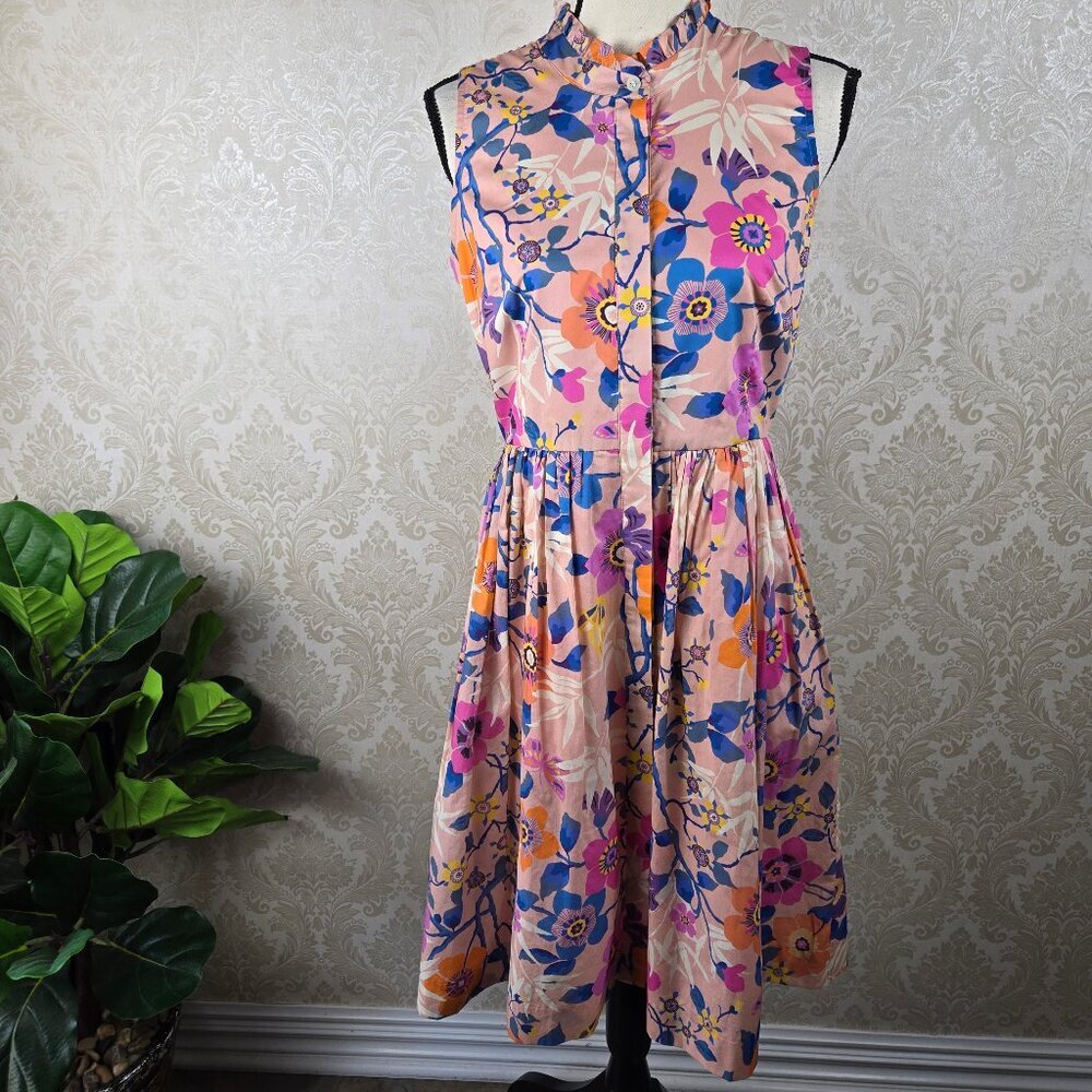 J. Crew Pink Floral Button-Front Midi Dress